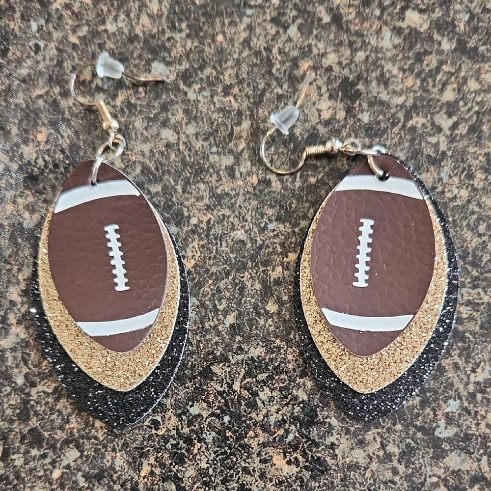 Football Leather Earrings with Glitter Accents
